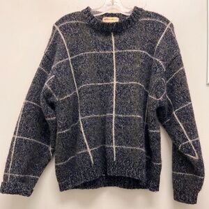 Eddie Bauer Navy and Cream Plaid 100% Wool